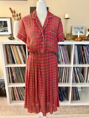 Good Case Made in Italy Size 44 (US 12/14) Vintage Style Plaid Midi Dress